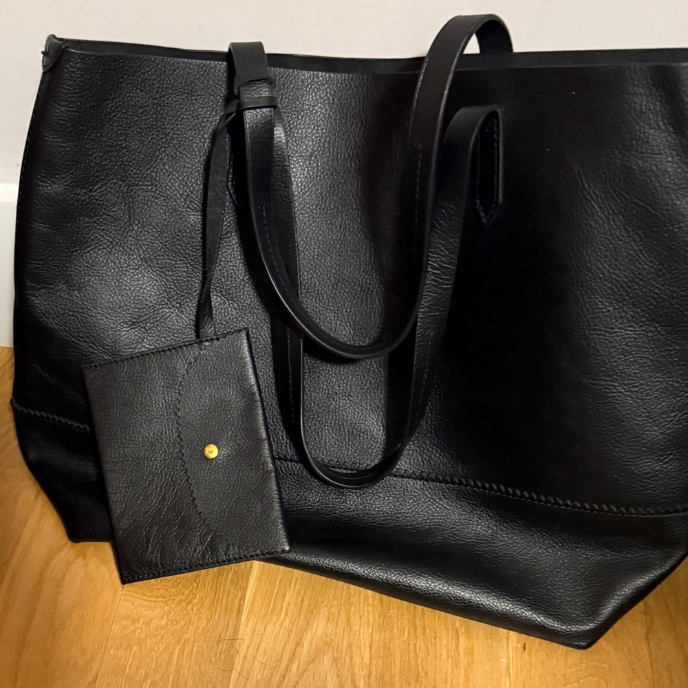J. Crew Black Leather Tote with Pouch